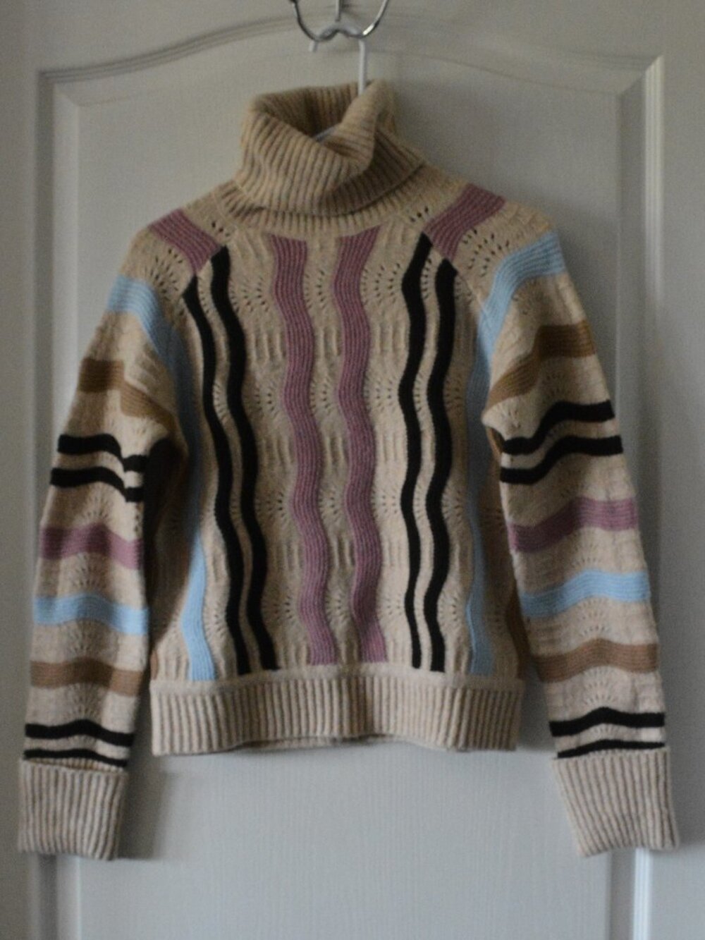 Aspen Turtleneck Sweater Women's Vertical Cable Knit Panels size XS